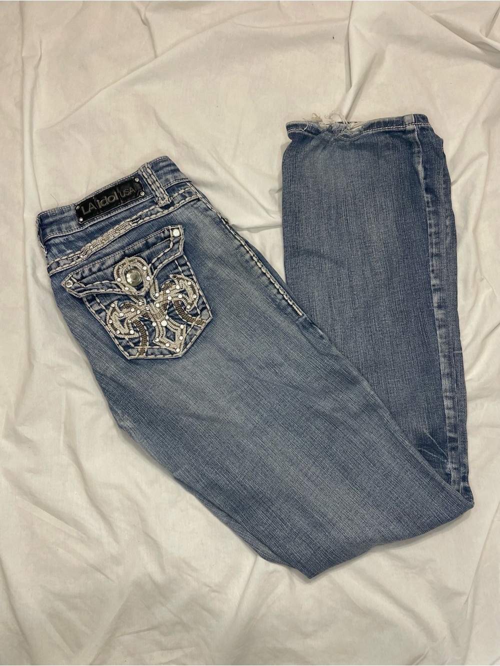 L.A. idol Women's Blue Embellished Skinny Jeans